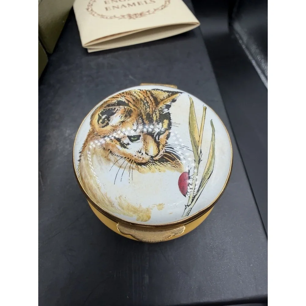 🐱🐞 English Enamels Crummles Kitten & Ladybug Trinket Box–Adorable Collectible!